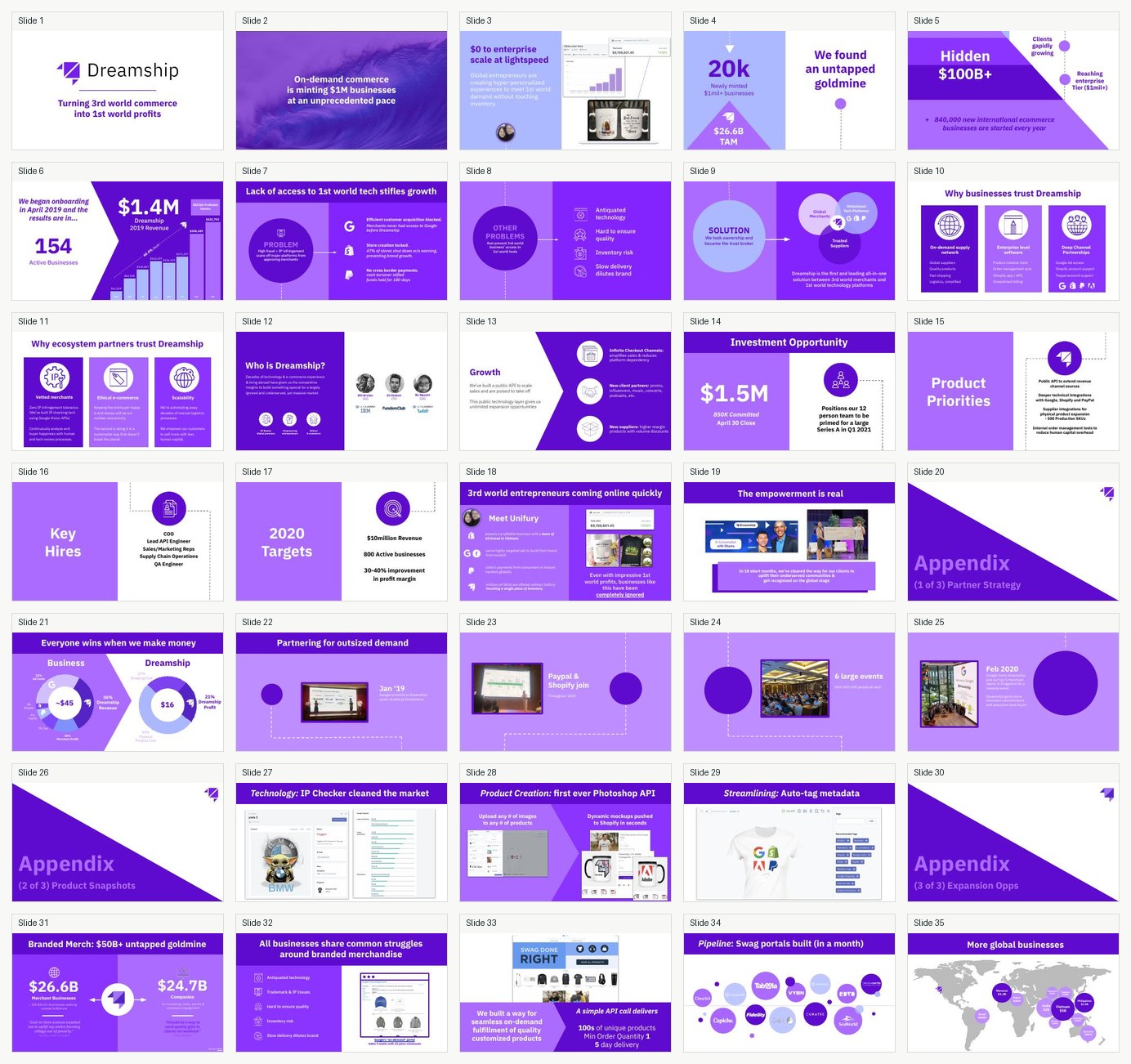 Contact sheet preview of the 35-page Dreamship deck