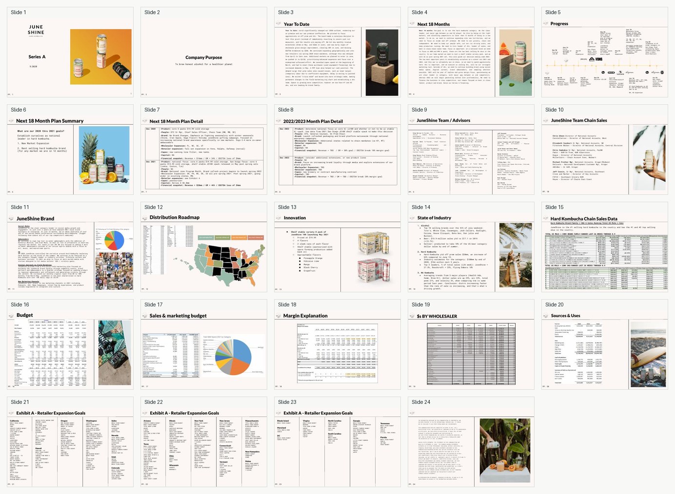 Contact sheet preview of the 24-page JuneShine deck